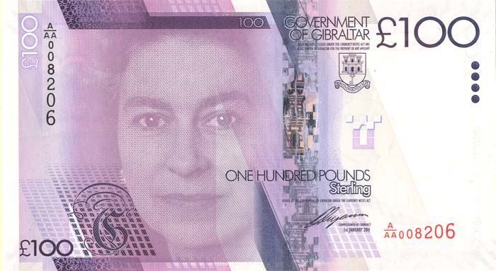 Gibraltar - 100 Pounds - P-39 - 2011 dated Foreign Paper Money